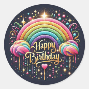 Anniversaire autocollant de glittre arc-en-ciel