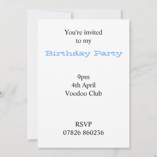 Anniversaire / Bachelor Party Invitation (Dos)