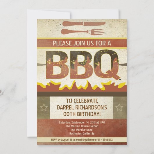 Anniversaire barbecue Invitations de design vintag (Devant)