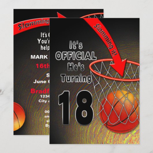 ANNIVERSAIRE - BASKETBALL - 18E INVITATION (Devant / Derrière)