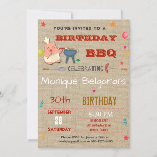 ANNIVERSAIRE BBQ PARTY INVITATION | TOUT ÂGE (Devant)