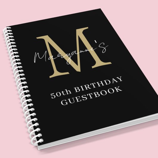 Anniversaire Black Gold Monogramme Nom Livre d'inv