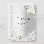 Anniversaire blanc argenté carte de remerciements (Devant)