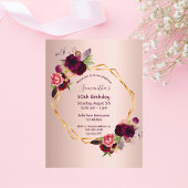 Anniversaire Bourgogne fleurie rose or invitation