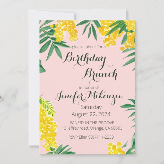 Anniversaire Brunch mimosa aquarelle Invitation (Devant)