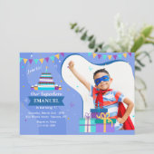 Anniversaire Cadre bleu Photo Invitation (Debout devant)