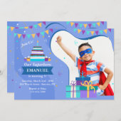 Anniversaire Cadre bleu Photo Invitation (Devant / Derrière)