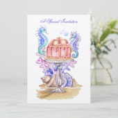 Anniversaire Cake Aquarelle Seahorse Invitation (Debout devant)