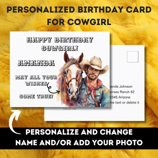 Anniversaire Carte postale pour cowgirl western ch