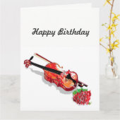 Anniversaire Carte Violon & un Rose (Fleur jaune)