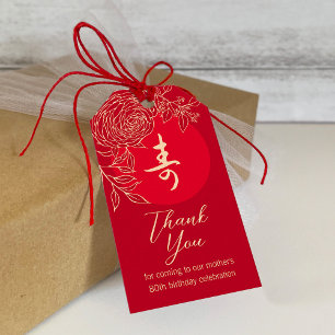 Anniversaire chinois "Longévité" étiquette cadeau 