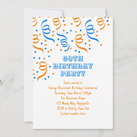 Anniversaire Confetti Streamers Invitation (Devant)