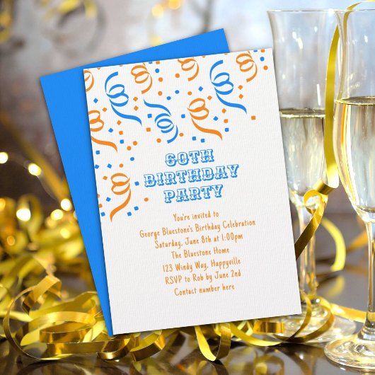 Anniversaire Confetti Streamers Invitation