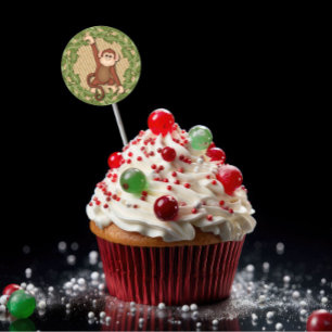 Anniversaire Cupcake Toppers Stickers Monkey Jungl
