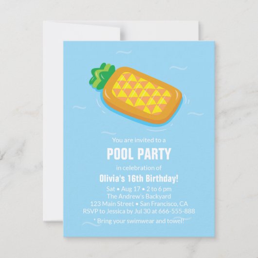 Anniversaire d'ananas Float été Invitations de fêt (Devant)