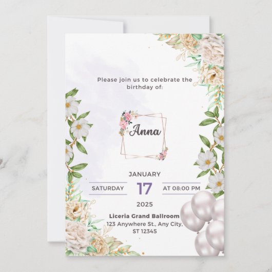 Anniversaire de Anna Carte d'invitation (Devant)