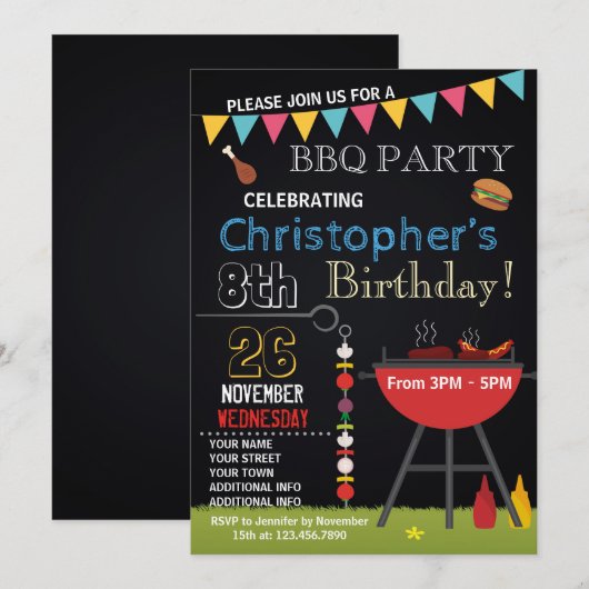 ANNIVERSAIRE DE BARBECUE INVITATION (Devant / Derrière)
