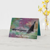 Anniversaire de carte de voeux de baleine d'orque, (Fleur jaune)