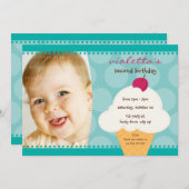 ANNIVERSAIRE DE ENFANT PARTY INVITATION cône de gl (Devant / Derrière)