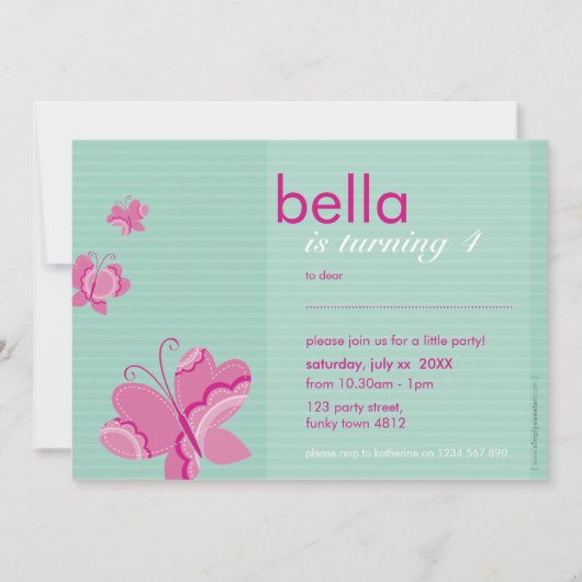 ANNIVERSAIRE DE ENFANT PARTY INVITATION flutterby  (Dos)