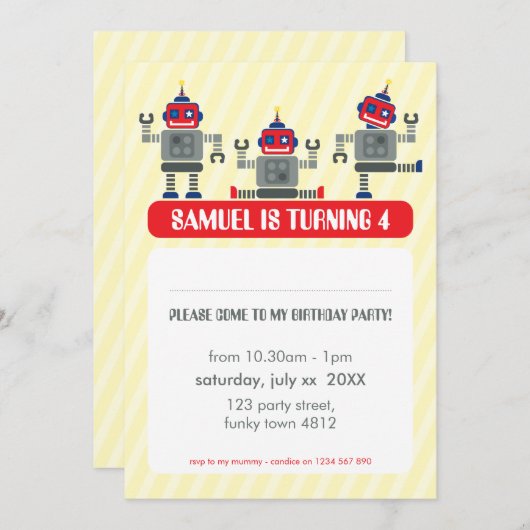 ANNIVERSAIRE DE ENFANT PARTY INVITATION robot mode (Devant / Derrière)