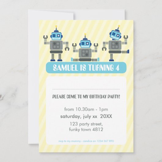 ANNIVERSAIRE DE ENFANT PARTY INVITATION robot mode (Devant)