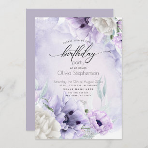 Anniversaire de fête Lilac Poppy Invitation