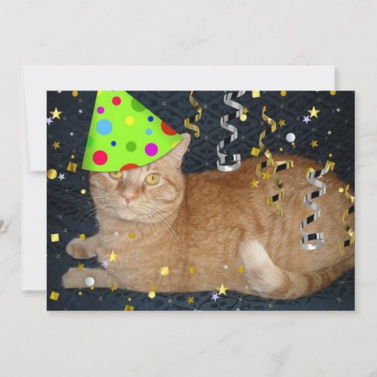 Anniversaire de fête Orange Tabby Invitation de ch (Devant)