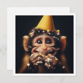 Anniversaire de gâteau de singe cassé, invitation (Devant / Derrière)