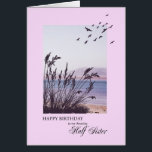 Anniversaire de Half Sister, scène balnéaire<br><div class="desc">Une belle carte d'anniversaire pour ta demi-soeur. Une scène balnéaire avec herbe silhouée et mouettes. Une belle scène de tranquillité qui promet des souvenirs de vacances balnéaires. Un joli verset à l'intérieur complète cette carte d'anniversaire pour dire à votre femme "heureux anniversaire".</div>