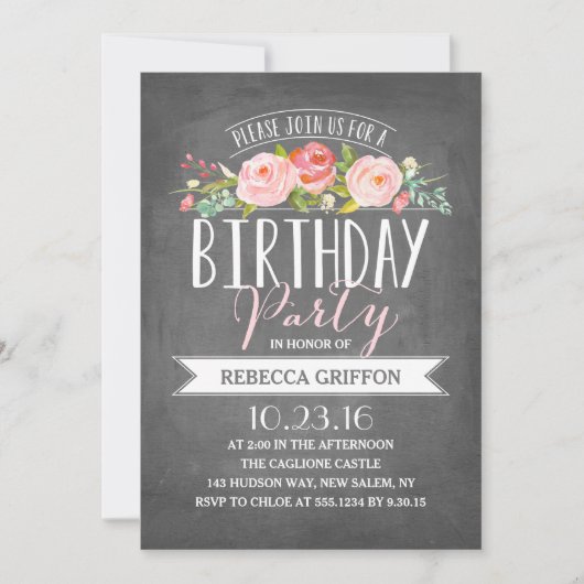 Anniversaire de la bannière rose | Invitations d'a (Devant)
