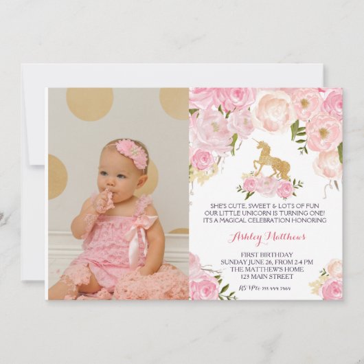 Anniversaire de la Unicorne PREMIÈRE Invitation fl (Devant)