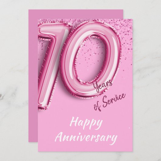 Anniversaire de l'employé 10 ans Carte à ballon ro (Devant / Derrière)