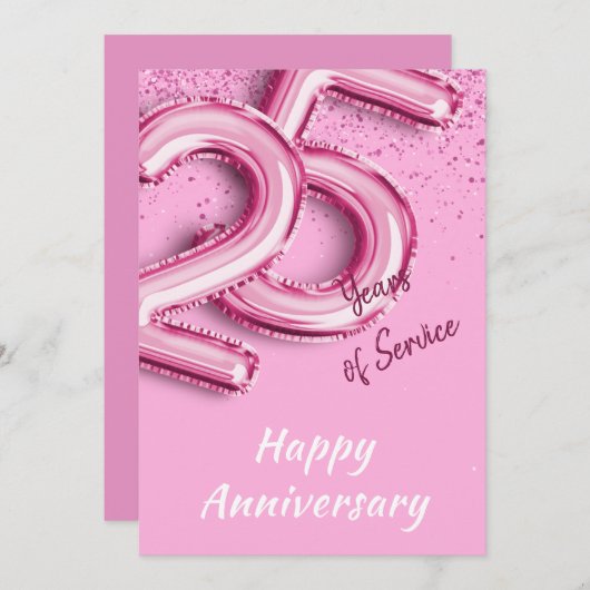 Anniversaire de l'employé 25 ans Carte à ballon ro (Devant / Derrière)