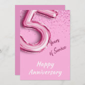 Anniversaire de l'employé 5 ans Carte à ballon ros (Devant / Derrière)