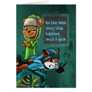 Anniversaire de l'ours cool et du renard