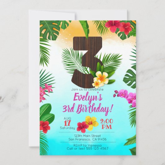 Anniversaire de Luau, Invitation Luau Party 3e ann (Devant)