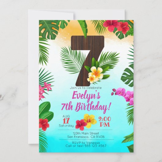 Anniversaire de Luau, Invitation Luau Party 7e ann (Devant)