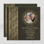 Anniversaire de photo de cadre d'or Invitation (Devant / Derrière)