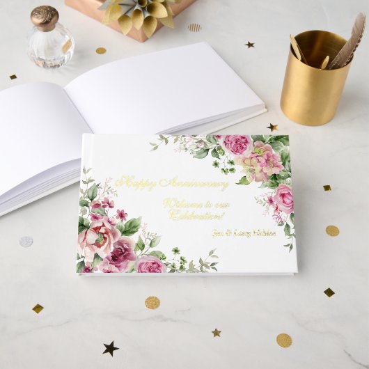 Anniversaire des roses roses et des huiles d'or (Recto ouvert)