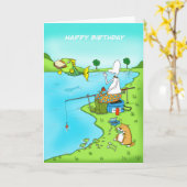 Anniversaire drôle, carte de pêcheur avec poisson (Fleur jaune)