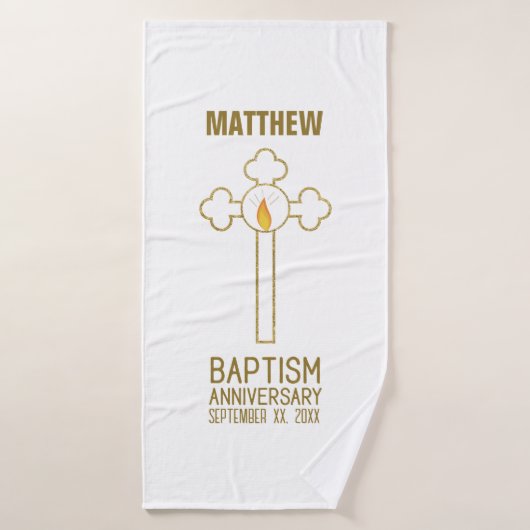 Anniversaire du Baptême Croix d'or personnalisée (Serviette de bain)