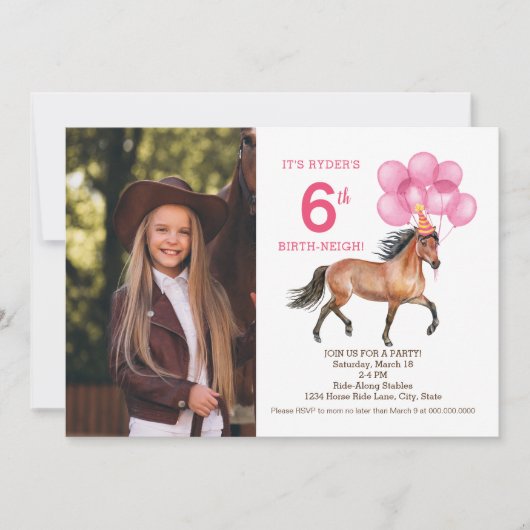 Anniversaire du Cheval Rose Invitation photo (Devant)