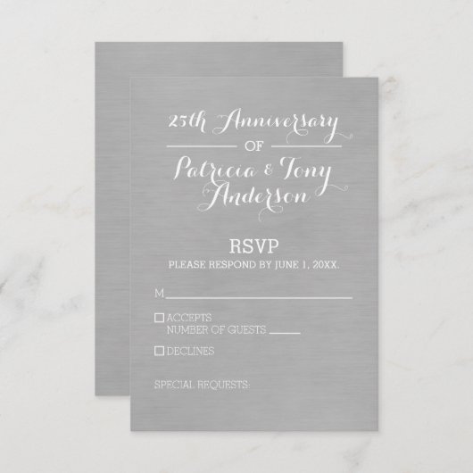 Anniversaire du Mariage RSVP argent et blanc (Devant / Derrière)