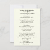 Anniversaire du prêtre Carte de prière du Souvenir (Dos)