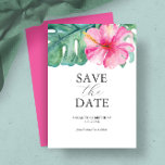 Anniversaire Enregistrer Les Cartes De Date Thème<br><div class="desc">Ces cartes d'anniversaire, à l'exception des cartes de date, comportent une planche supérieure d'élégantes fleurs tropicales d'aquarelle et des feuilles de palmiers monstères. Les mots "Save the Date" sont tapés en gris fusain sur un arrière - plan blanc immaculé. Utilisez les champs modèle pour ajouter des détails personnalisés. La carte...</div>