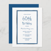 Anniversaire fête blanche bleu marine invitation (Devant / Derrière)