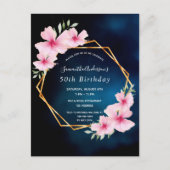 Anniversaire fête bleu rose florales invitation (Devant)
