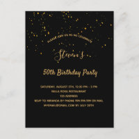 Anniversaire fête noir or simple invitation