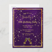 Anniversaire fête violet or invitation (Devant / Derrière)